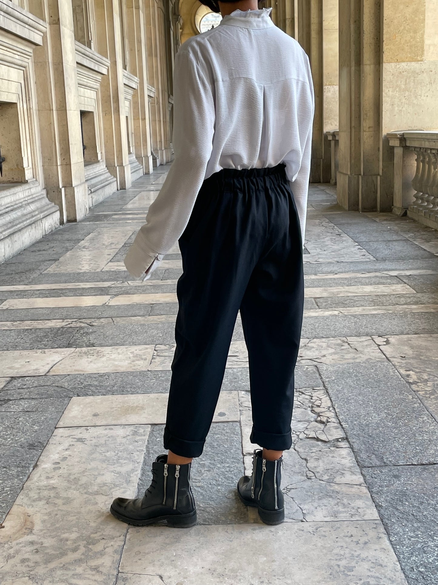 Black wool cigarette pants