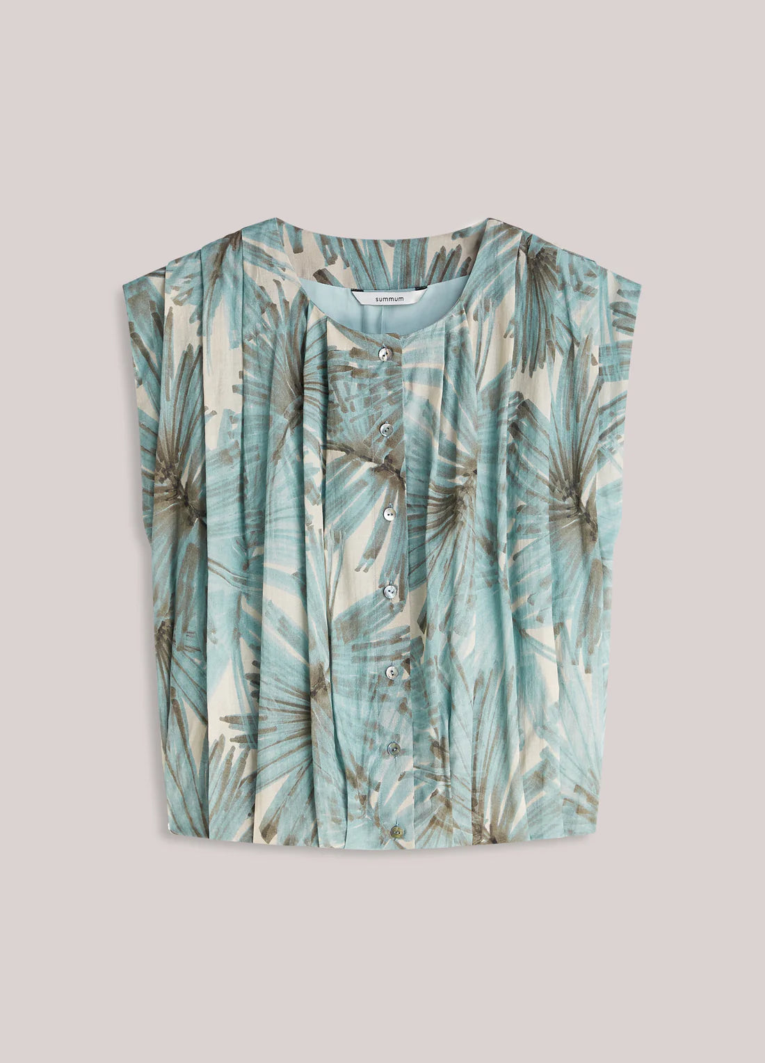 Sleeveless blouse with leaf print