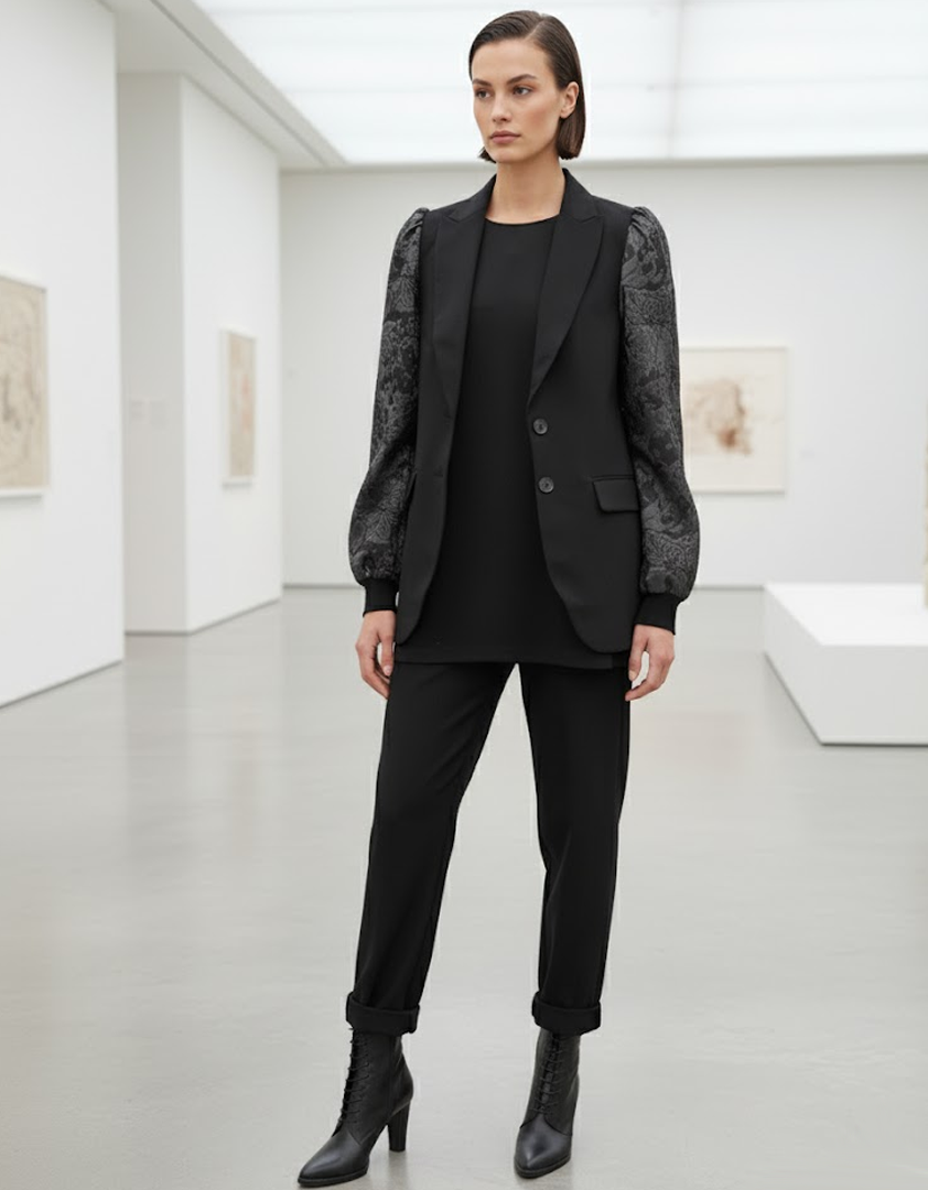 Blazer à rayures lurex et manches jacquard