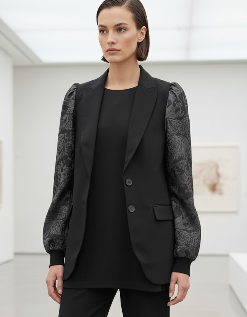 Blazer à rayures lurex et manches jacquard