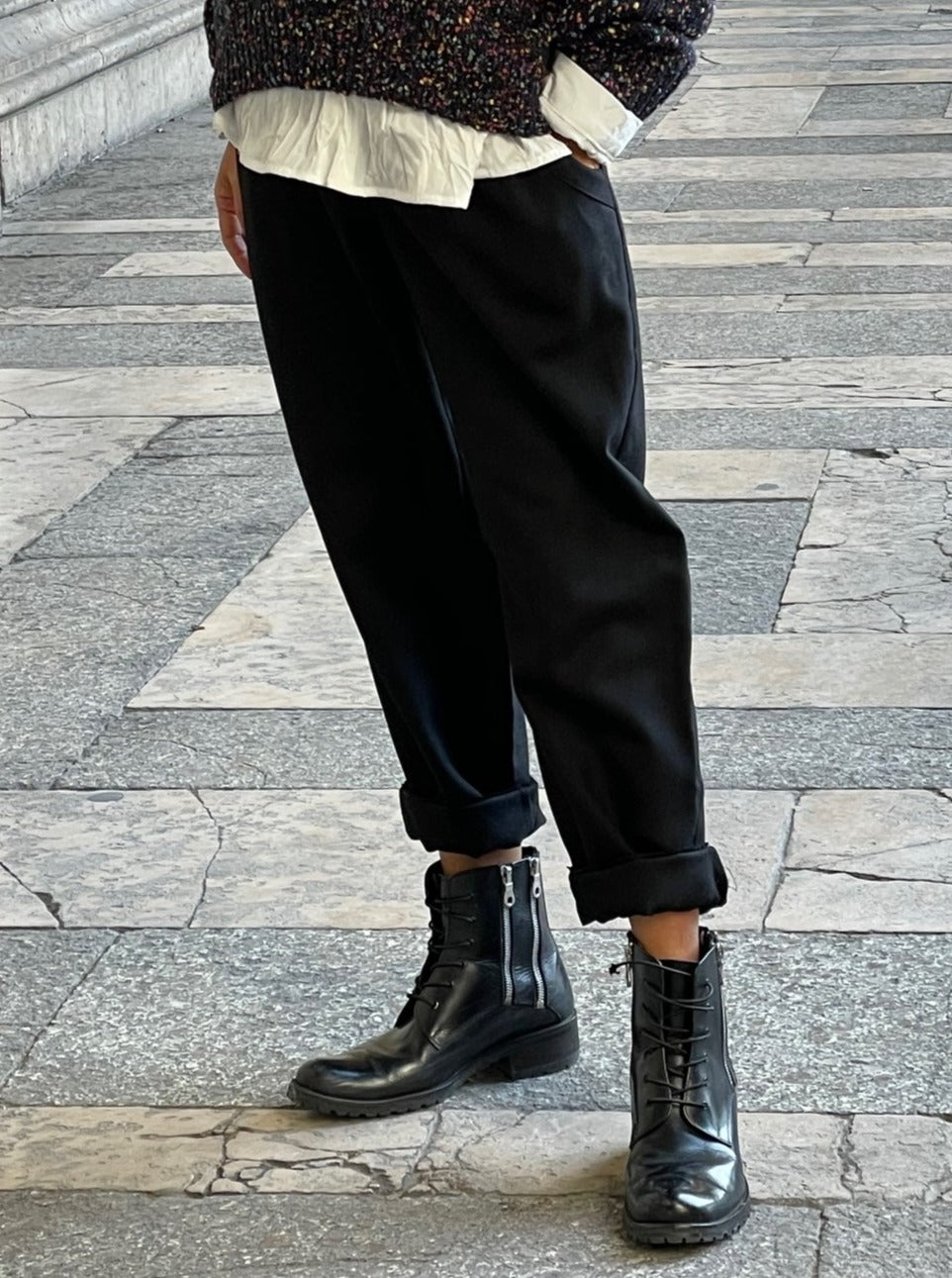Black wool cigarette pants