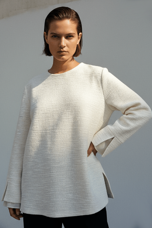 Blouse ample manches évasées-couleur crème