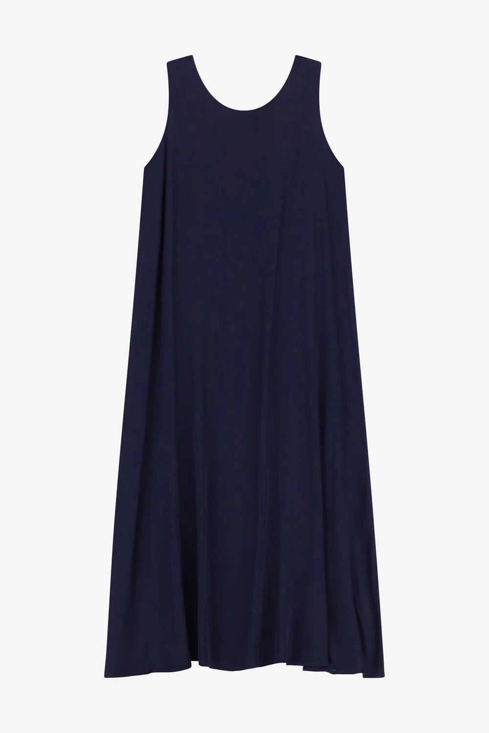Long flared dress with wide straps - Navy blue