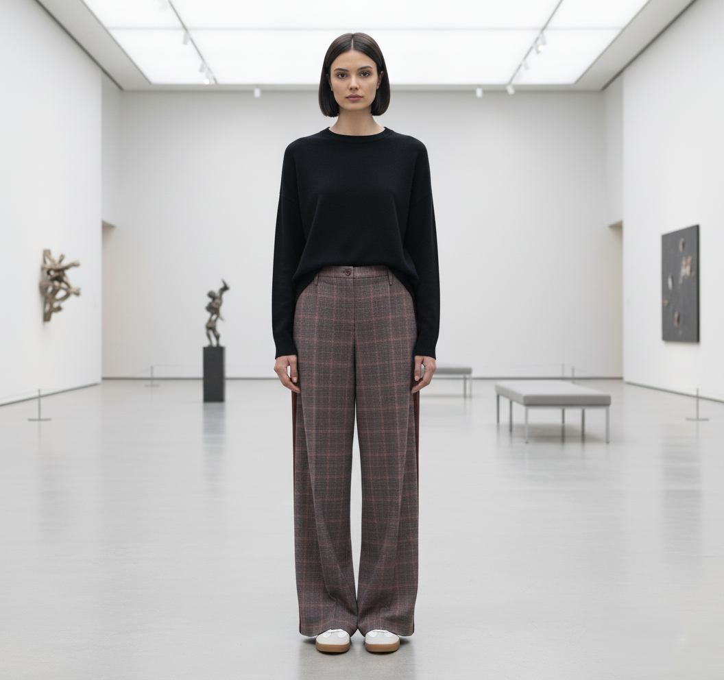 Pantalon à Carreaux avec Bande Latérale