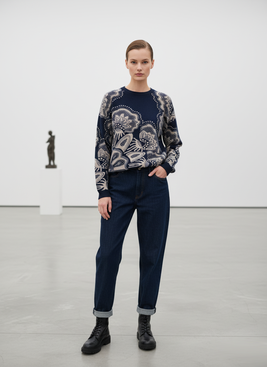 Pull Col Rond Cachemire et Laine - bleu ou noir