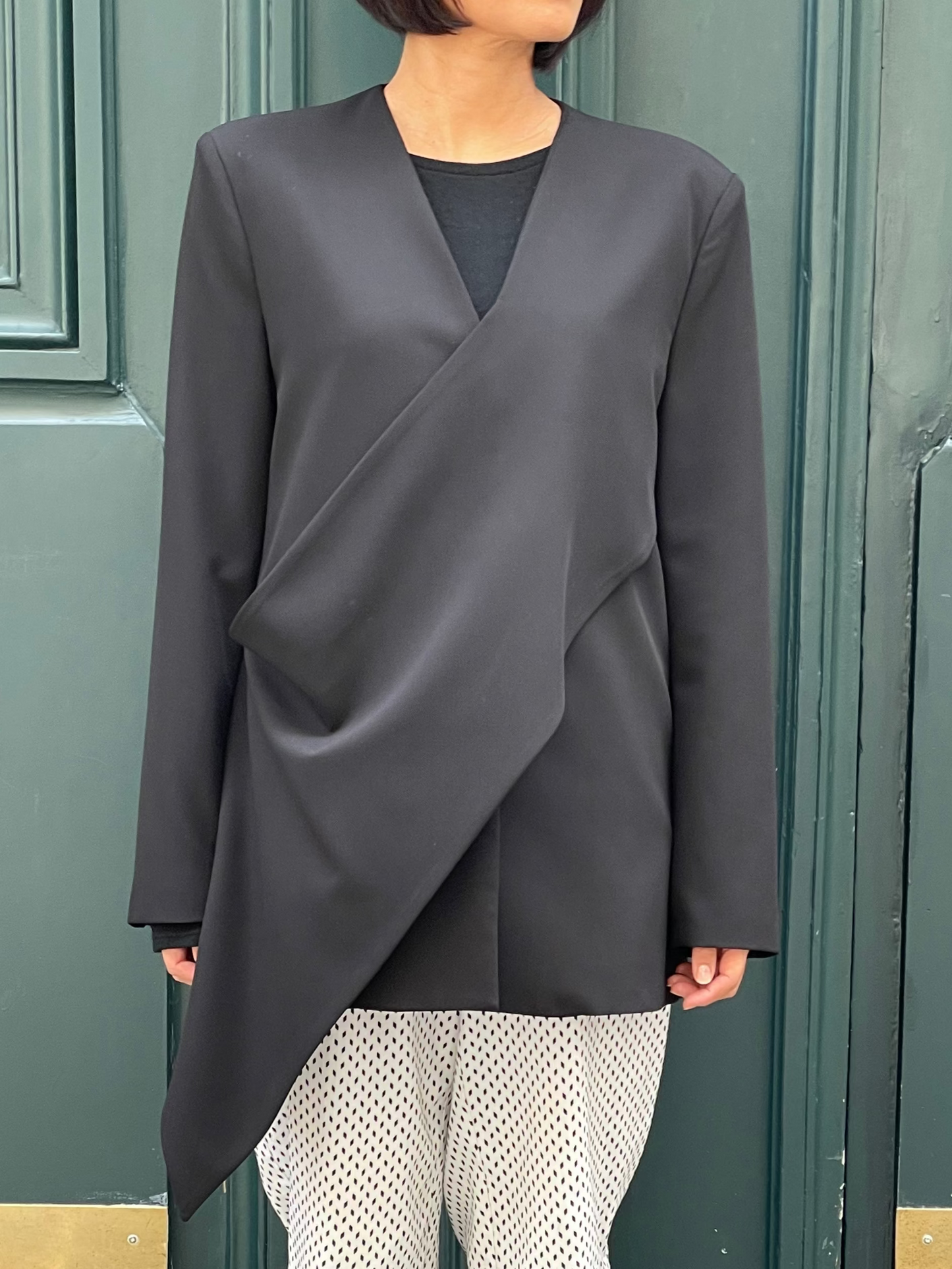 Black blazer with asymmetrical closure