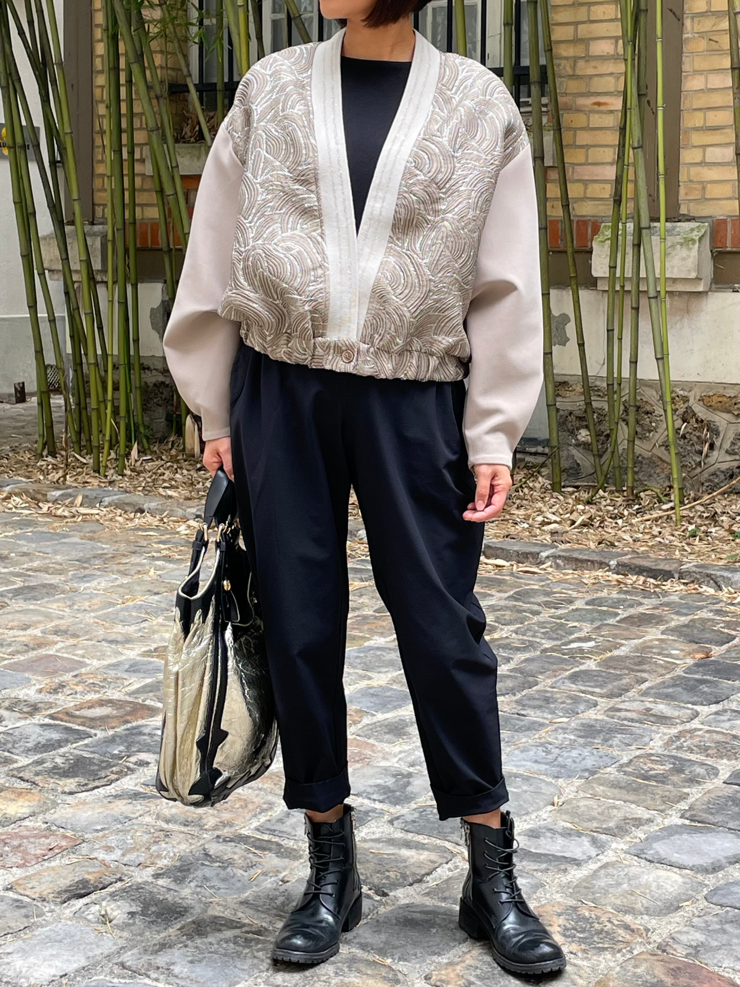 Jacquard/foam bomber jacket