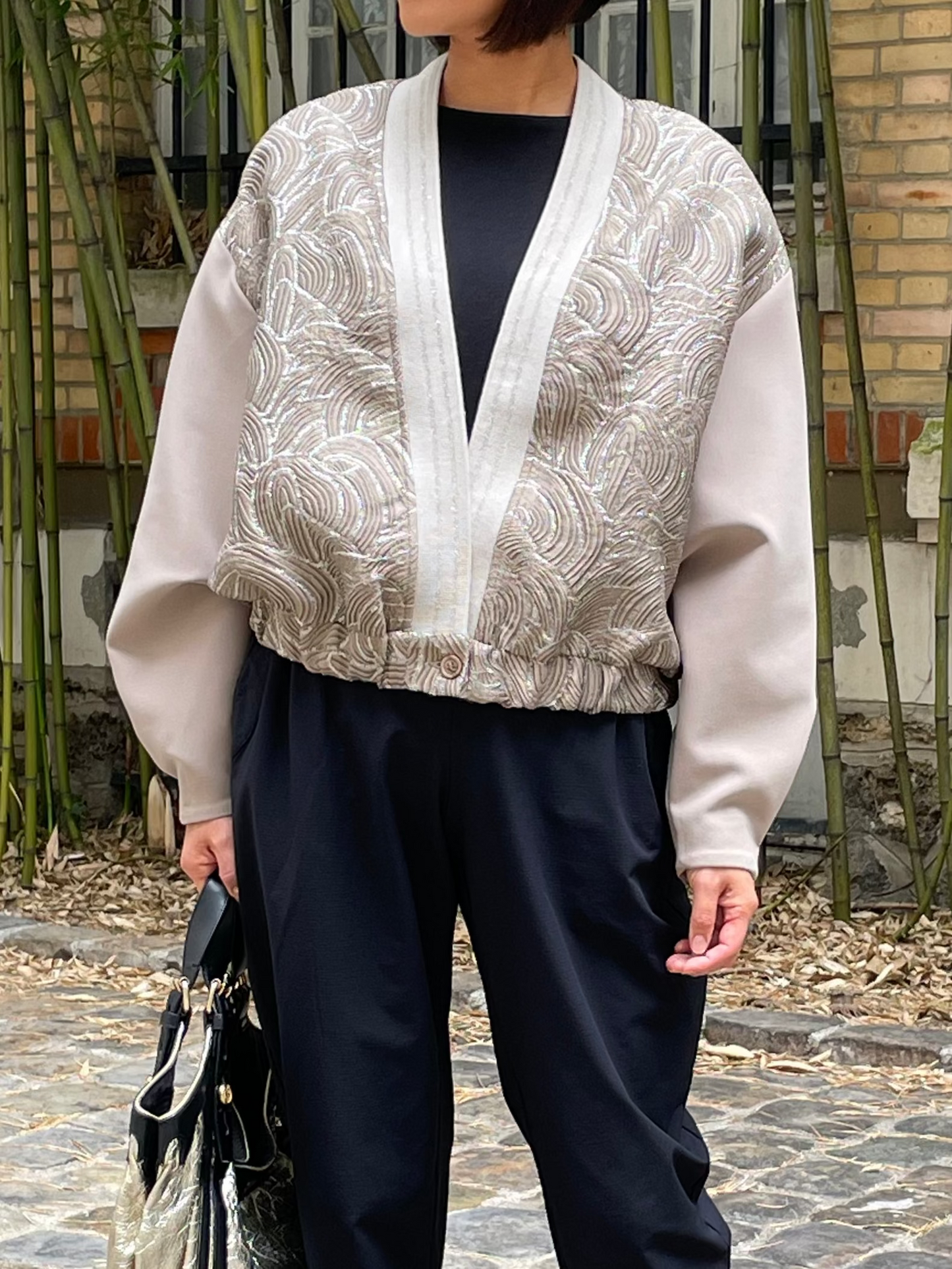 Jacquard/foam bomber jacket