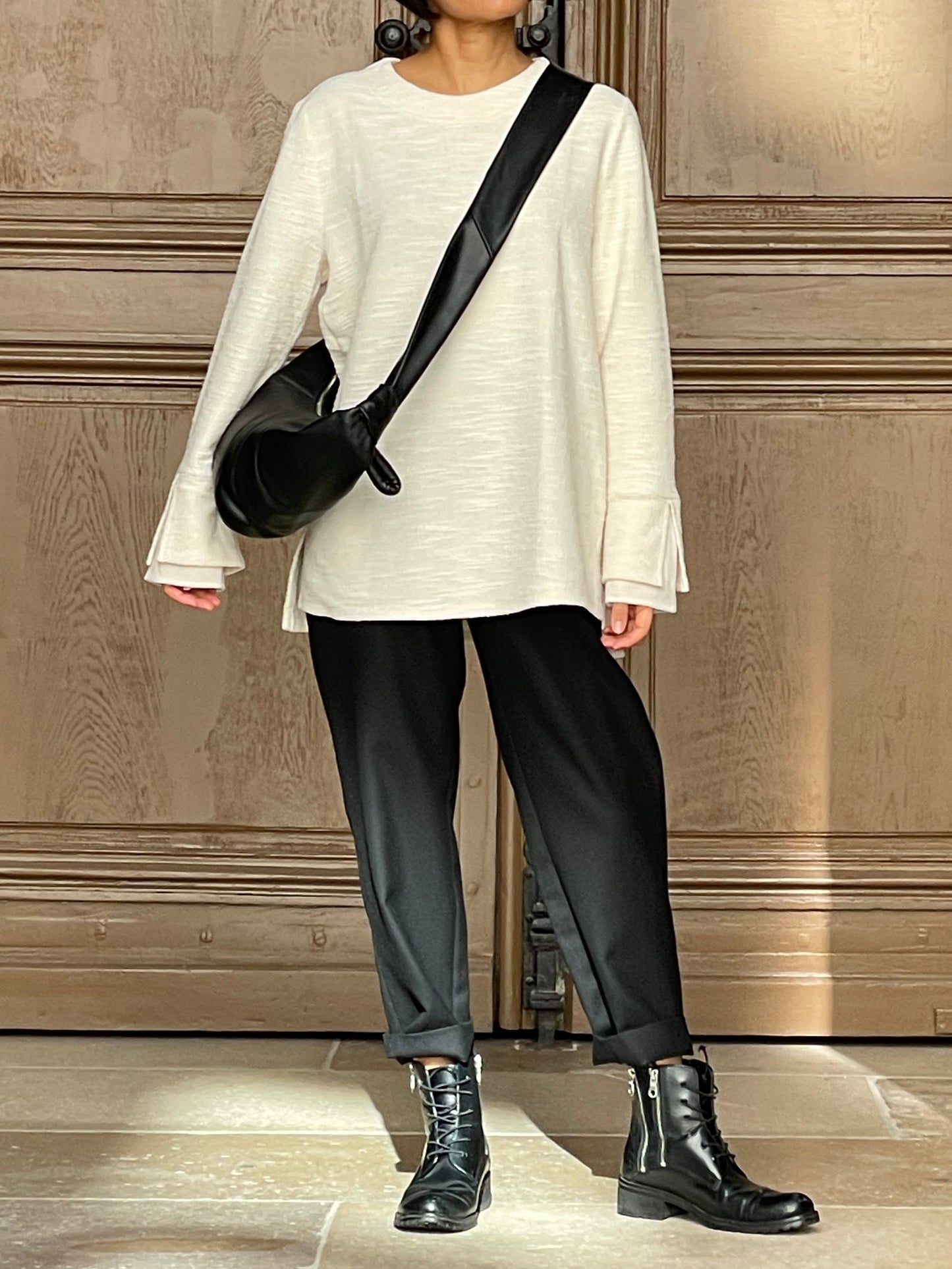 Blouse ample manches évasées-couleur crème