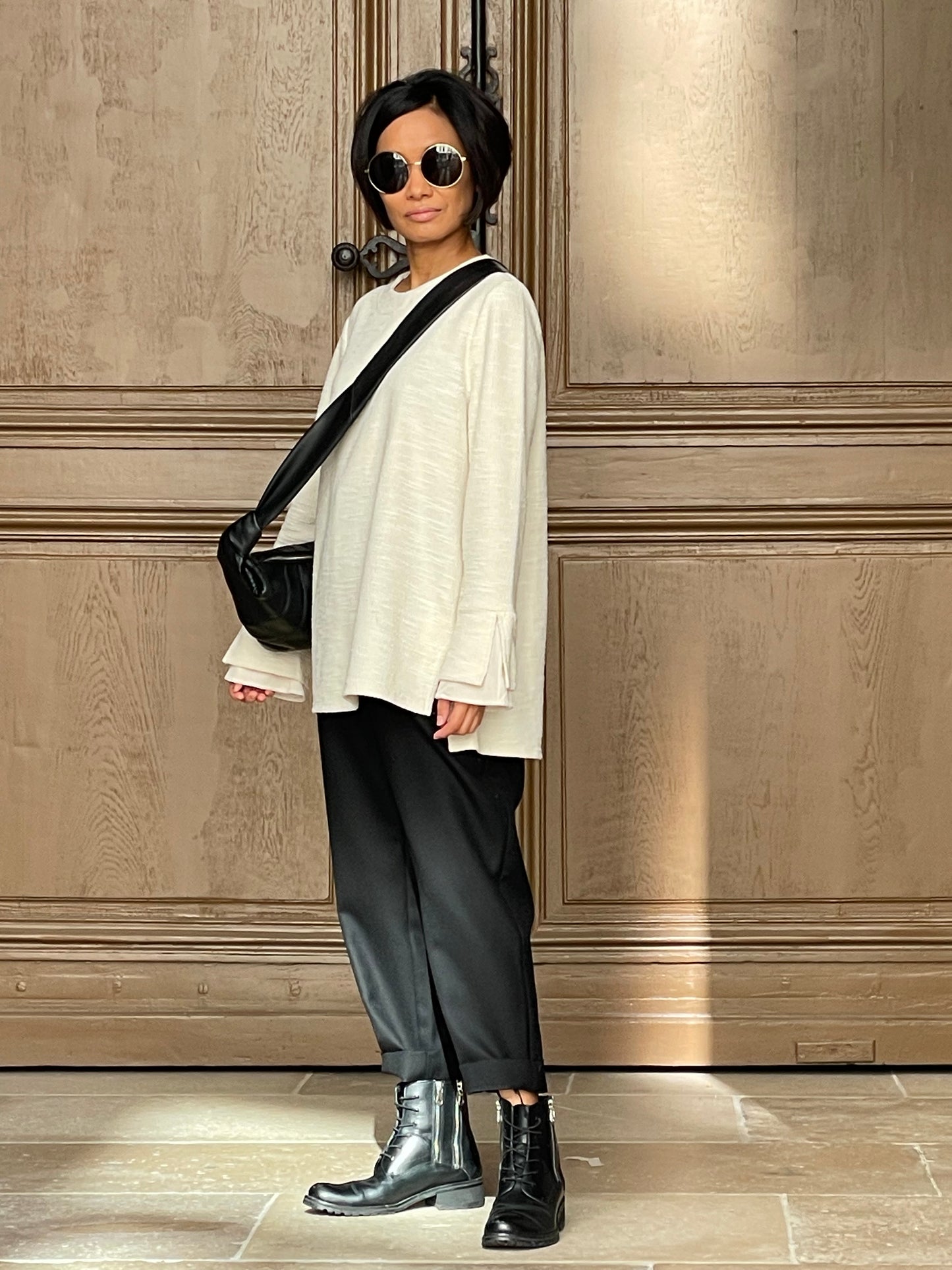 Blouse ample manches évasées-couleur crème
