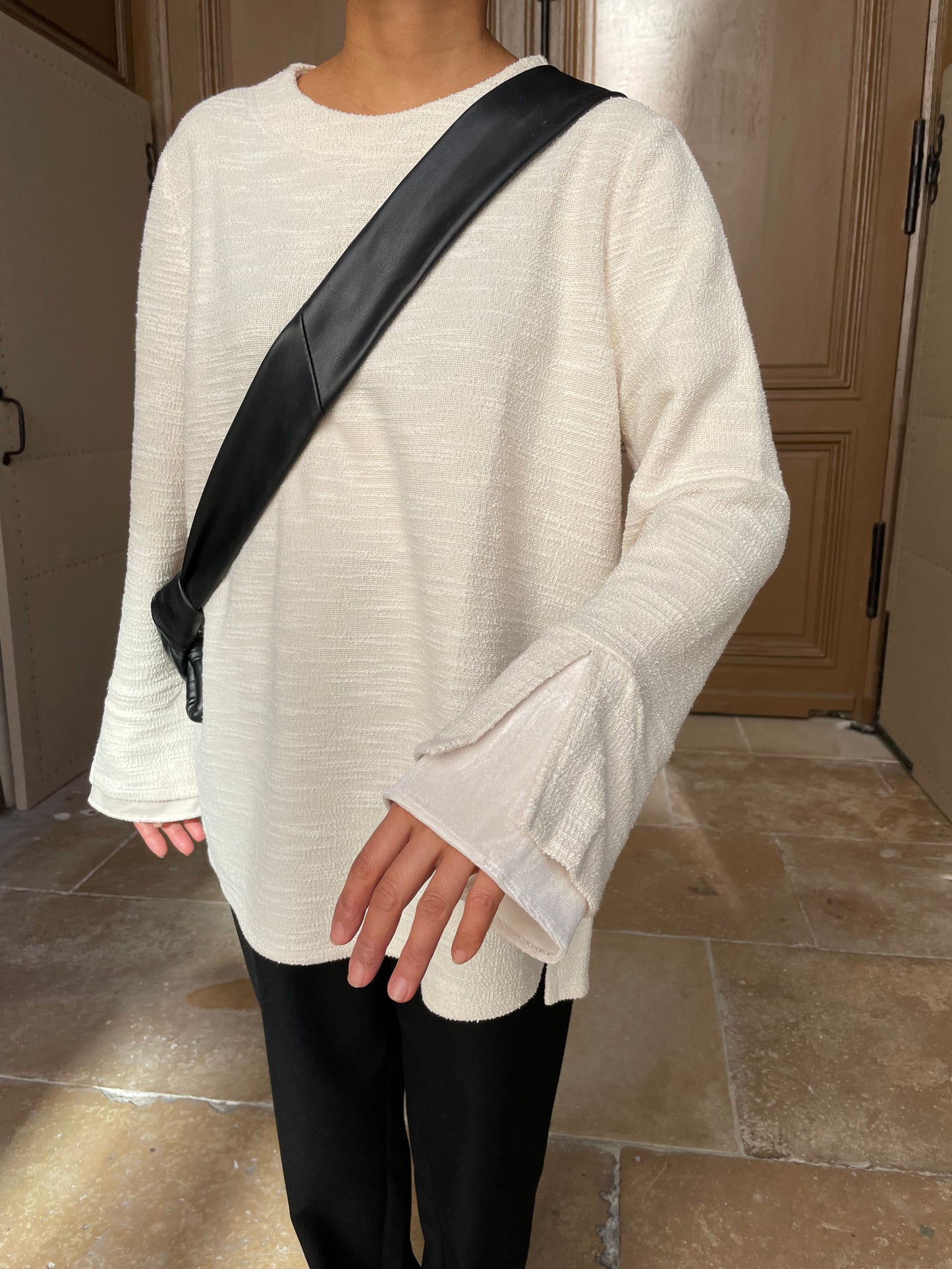 Blouse ample manches évasées-couleur crème