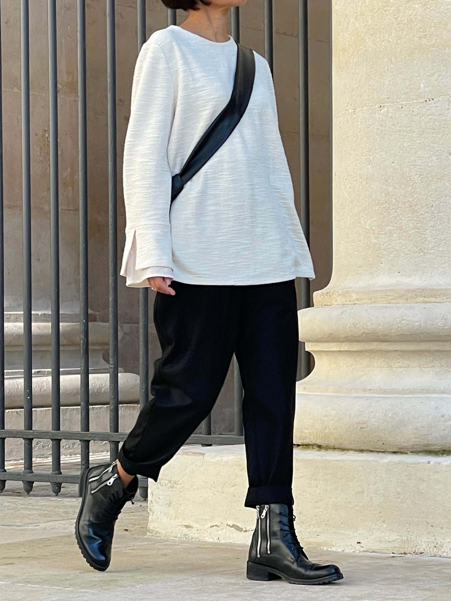Blouse ample manches évasées-couleur crème