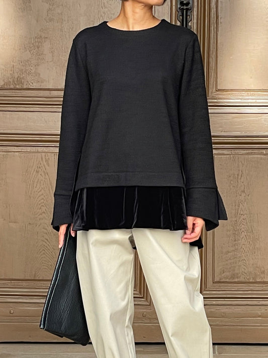 Blouse noire ample – manches évasées avec effet superposé