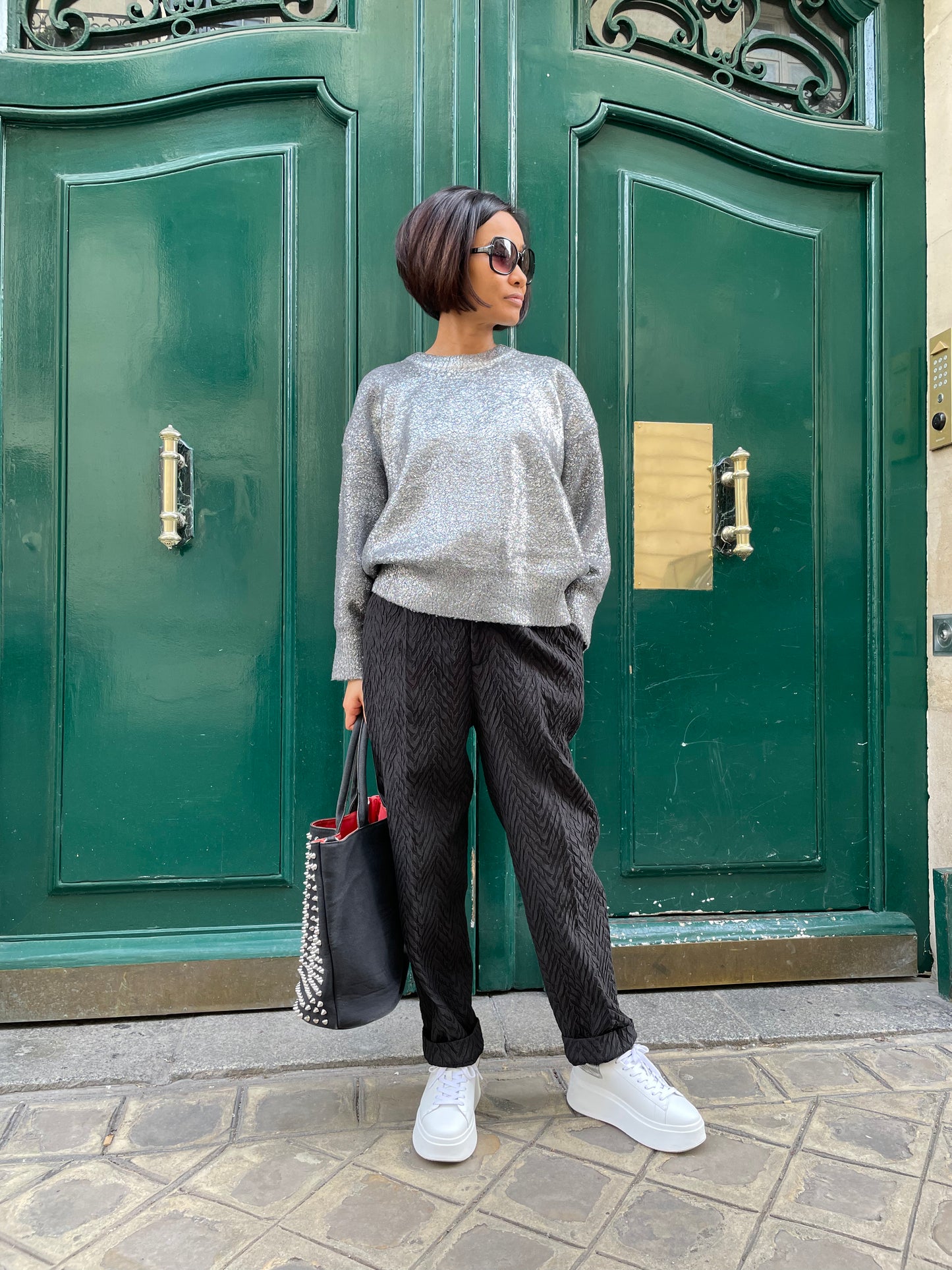 Pull en maille argentée