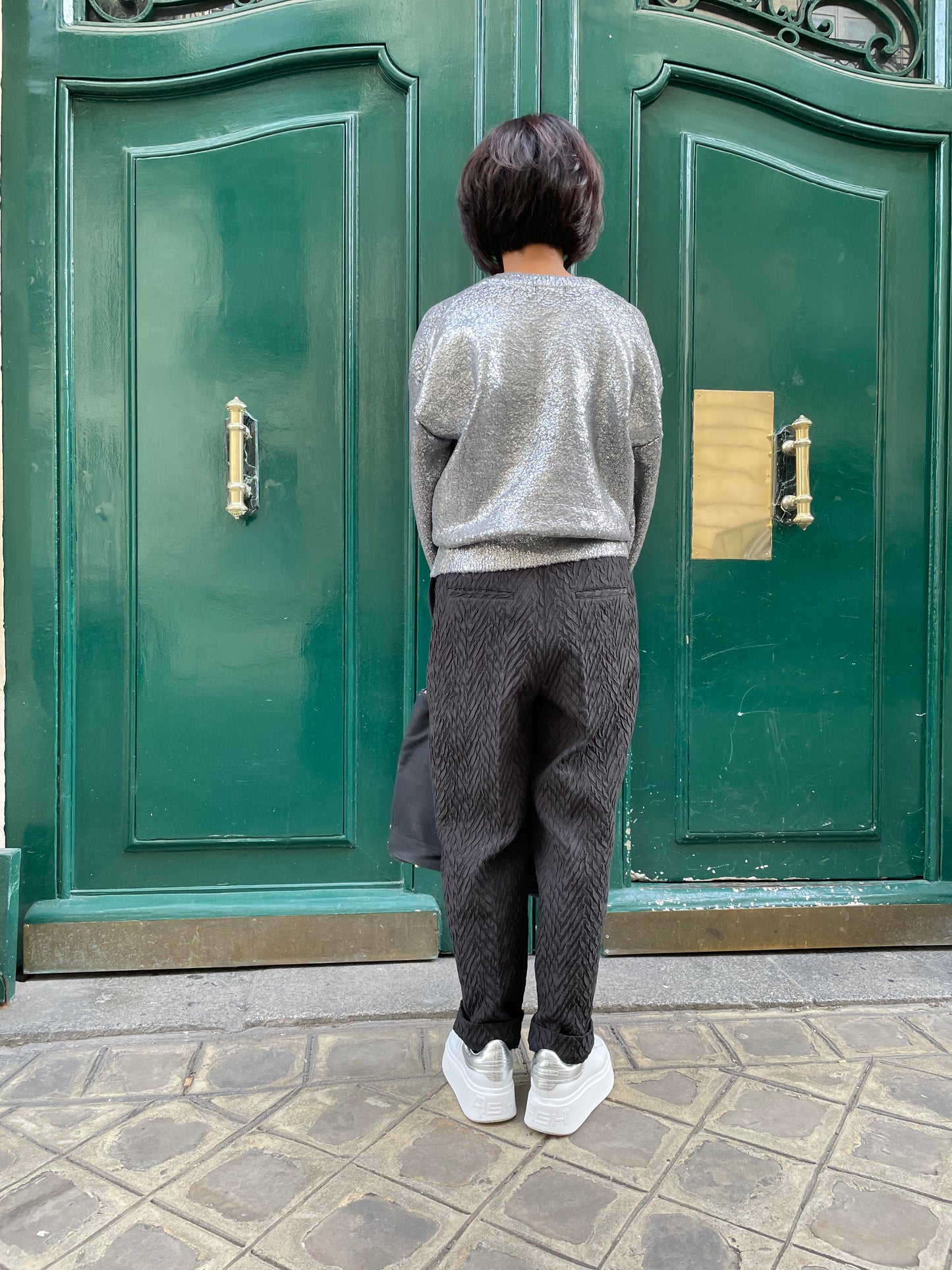 Pull en maille argentée