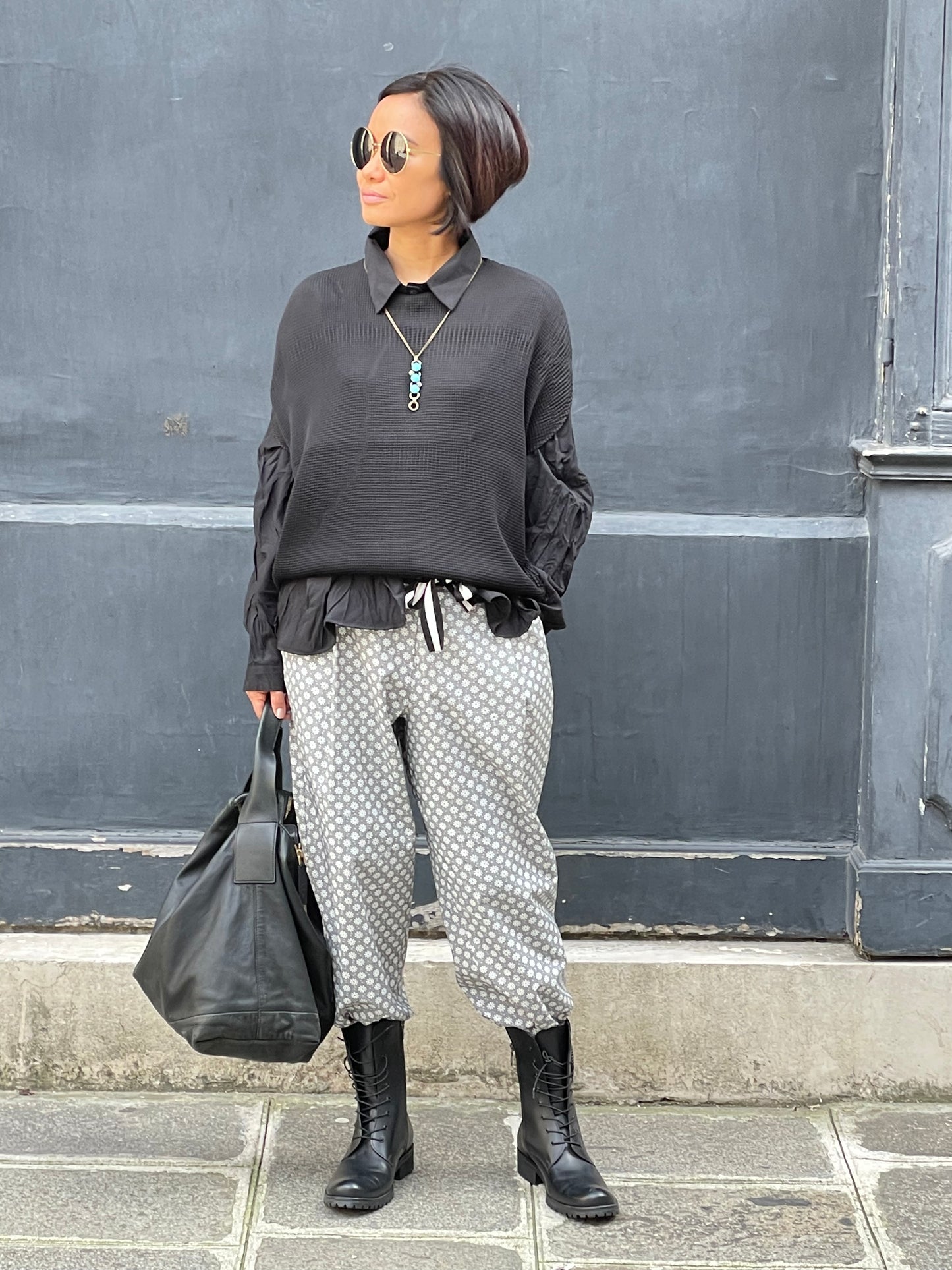 Pantalon style tailleur italien en popeline de coton