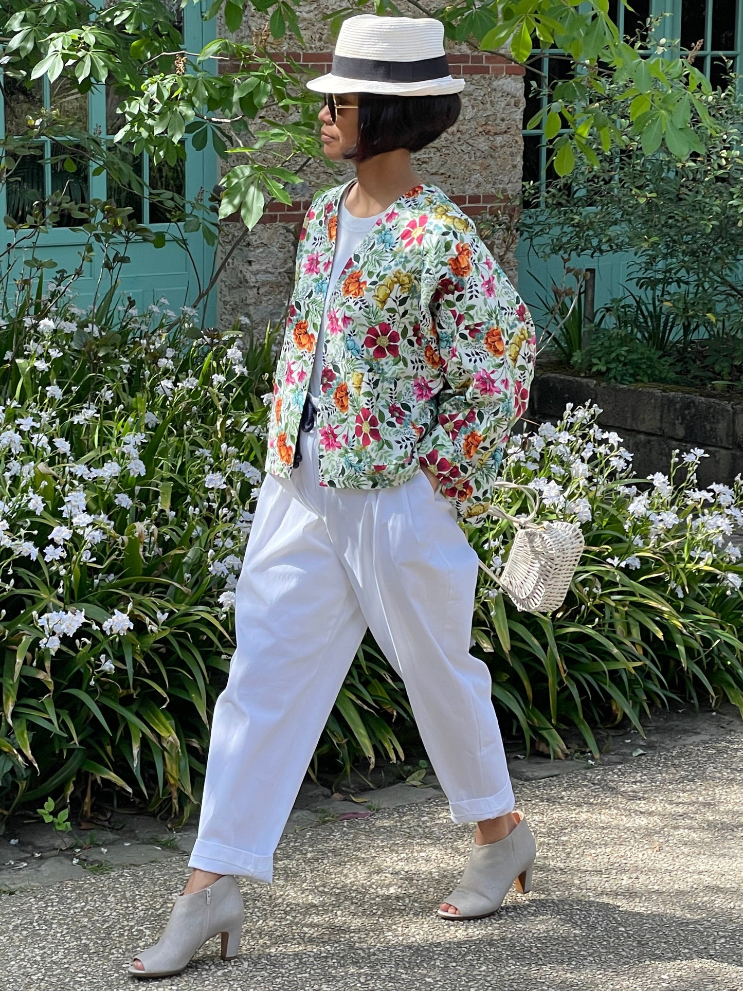 Veste motif floral en coton 100%