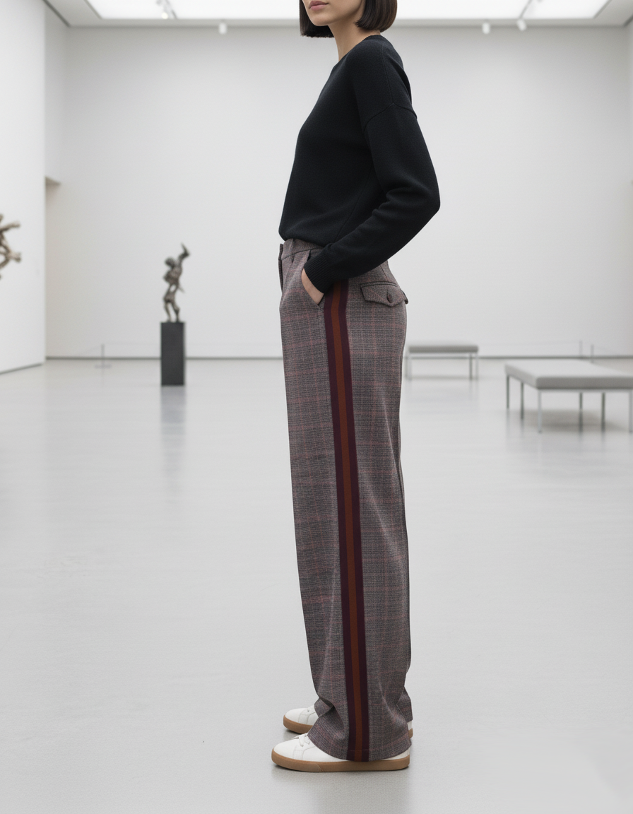 Pantalon à Carreaux avec Bande Latérale
