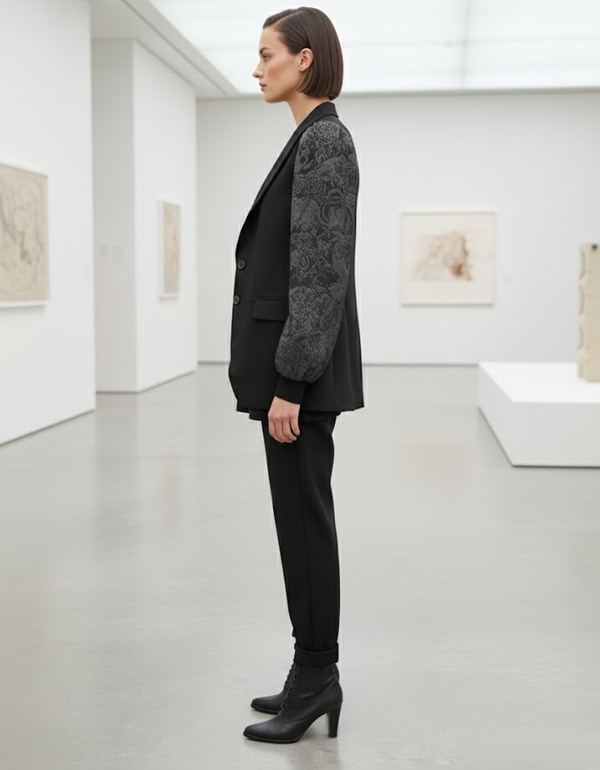 Blazer à rayures lurex et manches jacquard