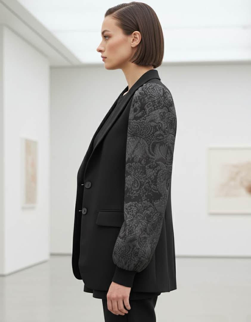 Blazer à rayures lurex et manches jacquard