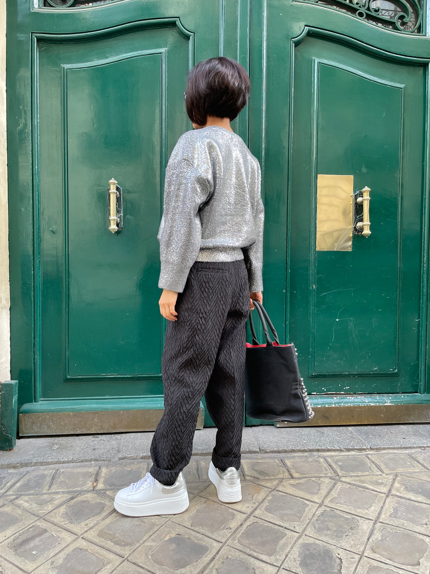 Pull en maille argentée