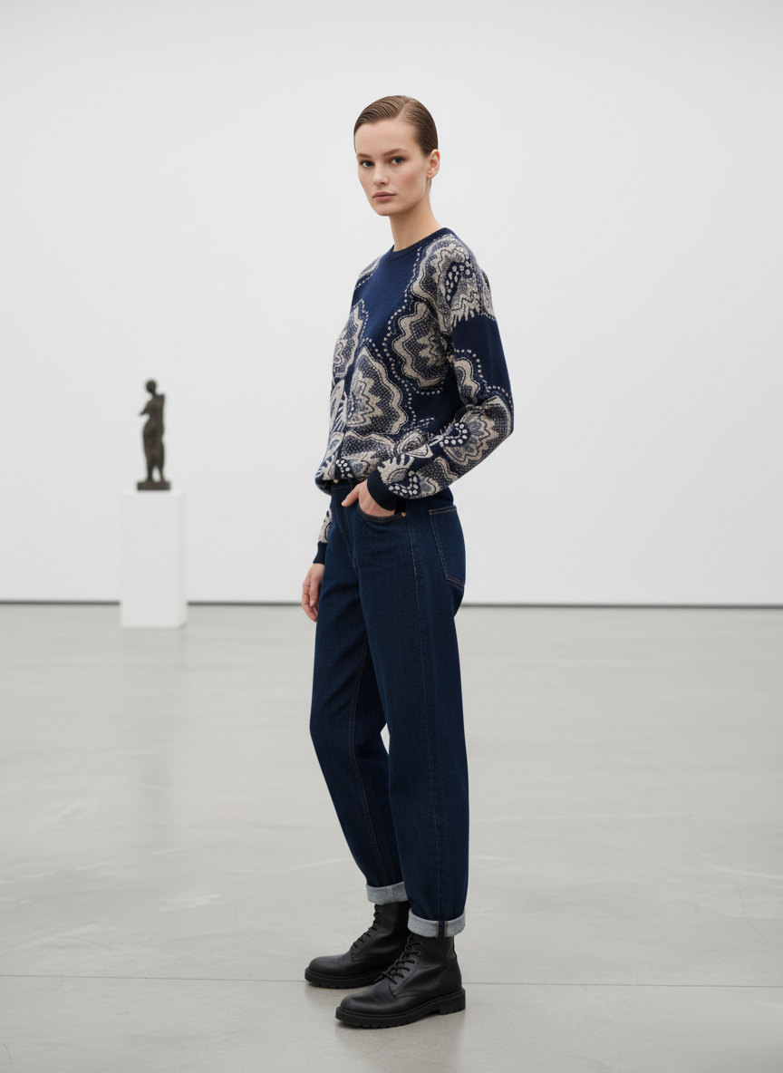 Pull Col Rond Cachemire et Laine - bleu ou noir