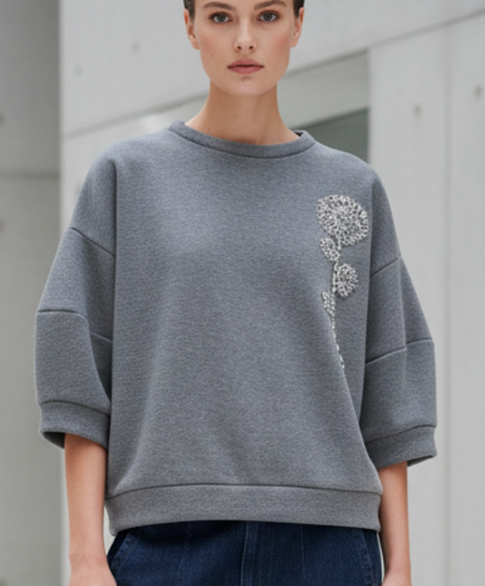 Sweat-shirt à manches 3/4 gris moyen