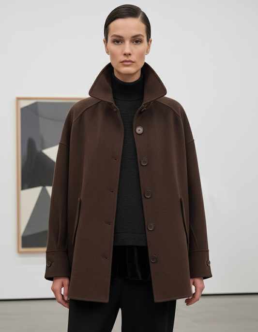 Manteau chocolat à poches et fermeture boutonnée