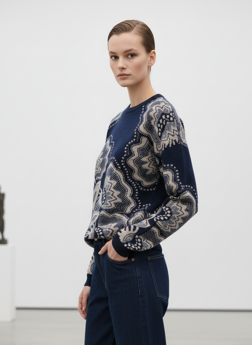 Pull Col Rond Cachemire et Laine - bleu ou noir