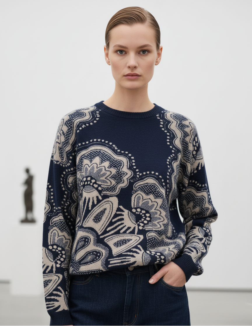 Pull Col Rond Cachemire et Laine - bleu ou noir