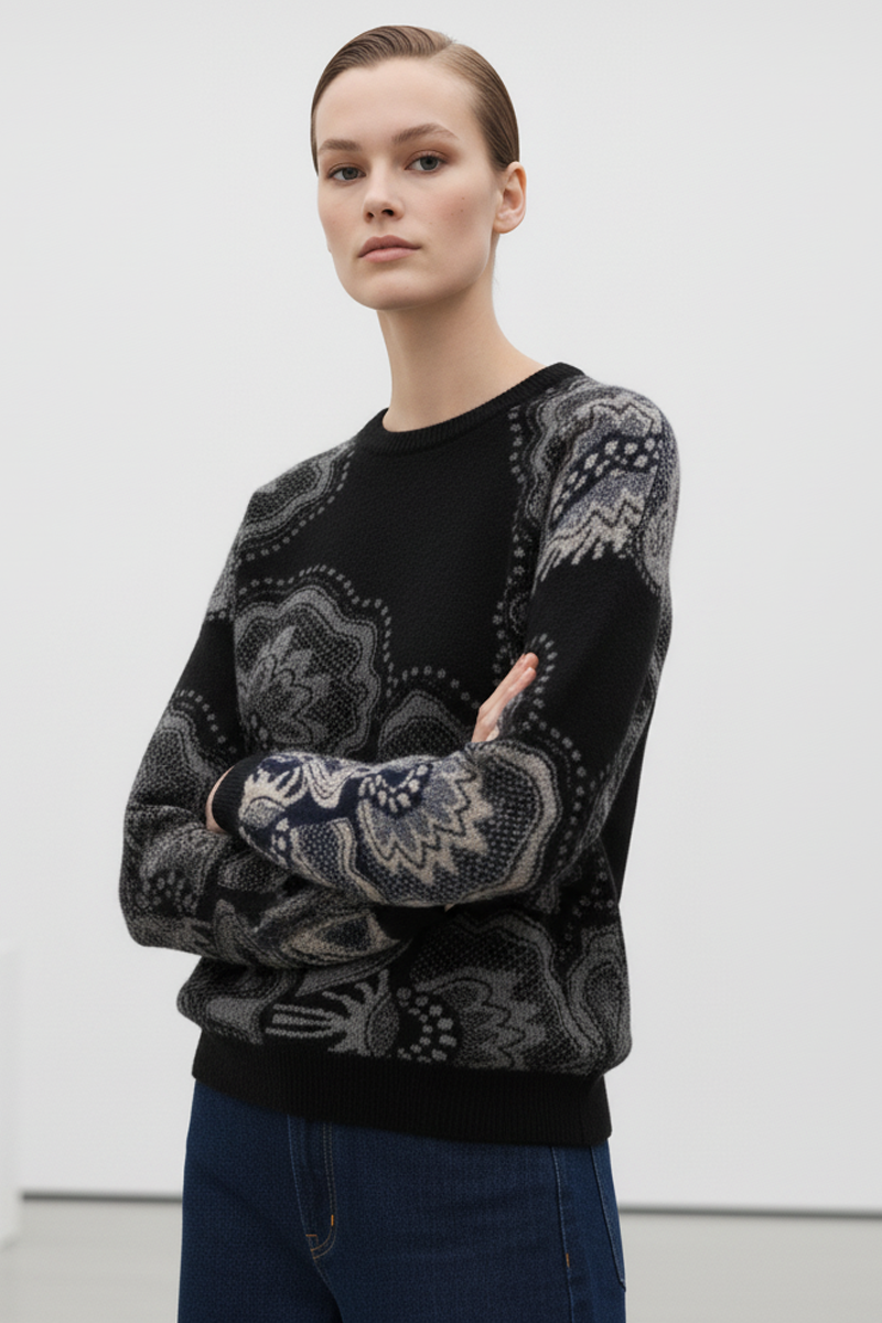 Pull Col Rond Cachemire et Laine - bleu ou noir
