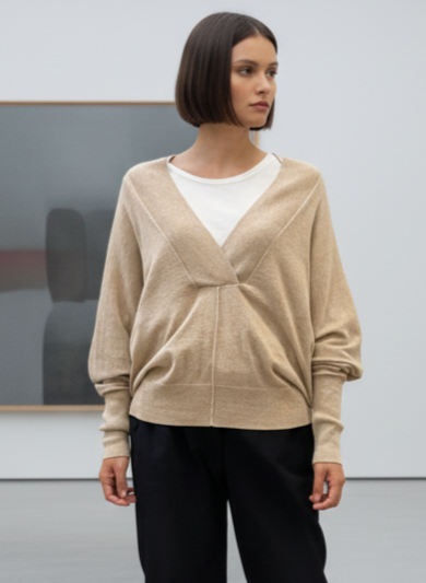 Pull beige en laine mérinos et coton premium