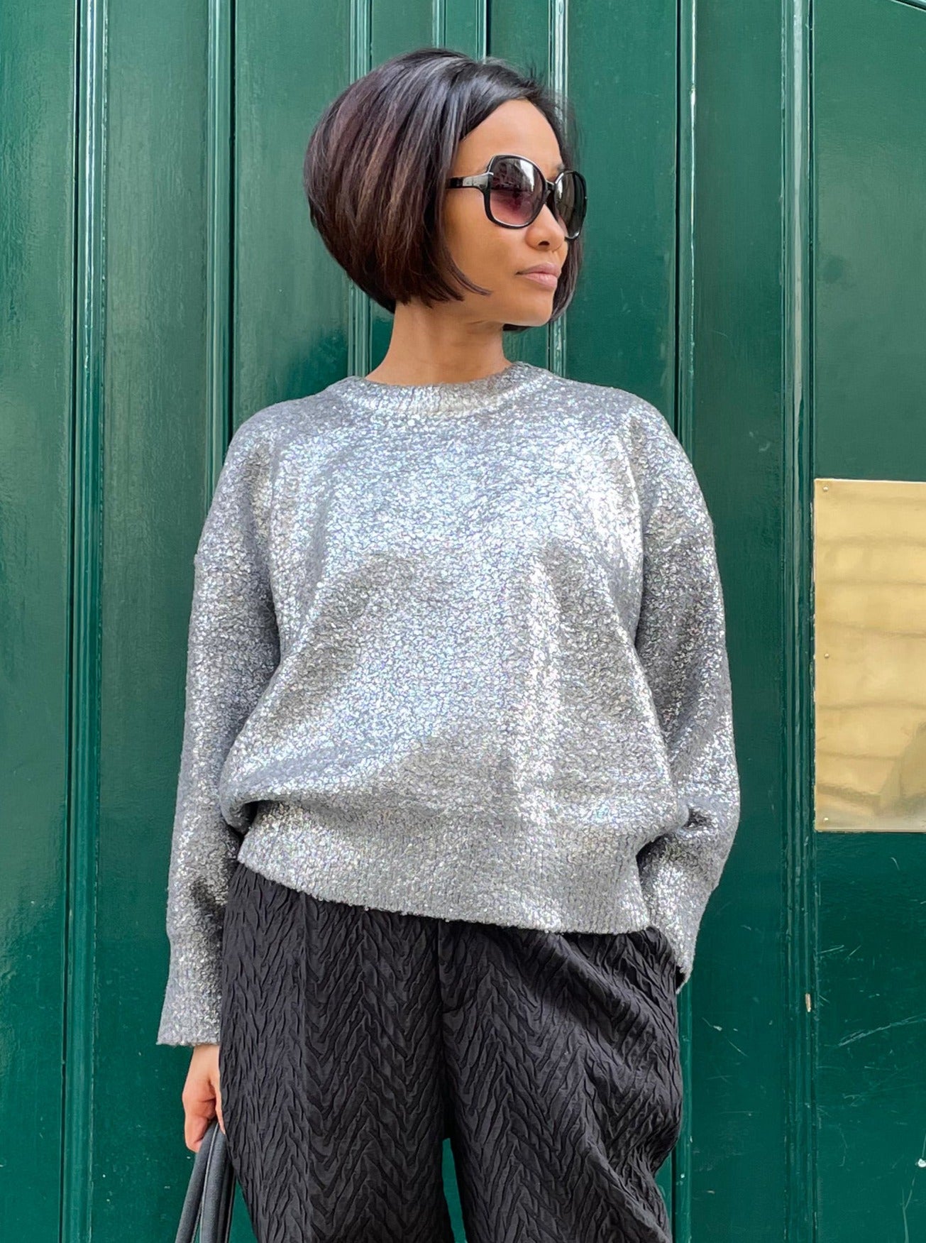 Pull en maille argentée