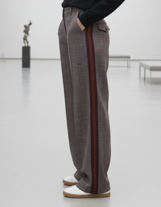 Pantalon à Carreaux avec Bande Latérale