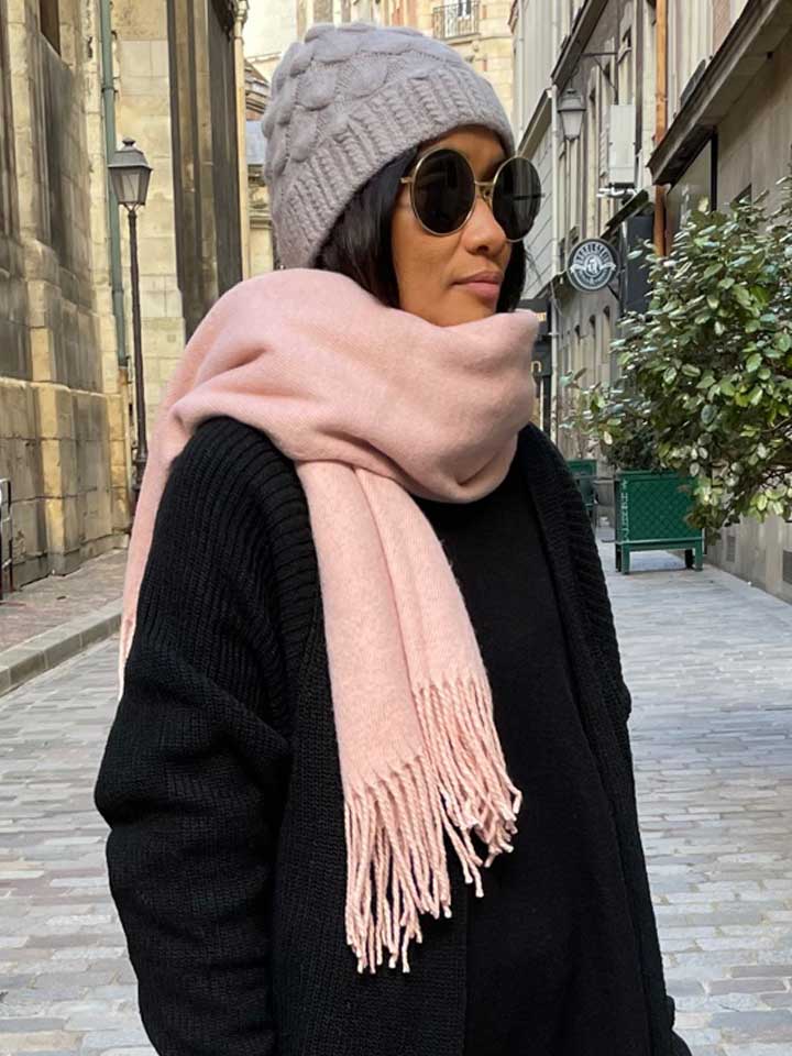 Echarpe rose poudre en laine Merinos 🐑