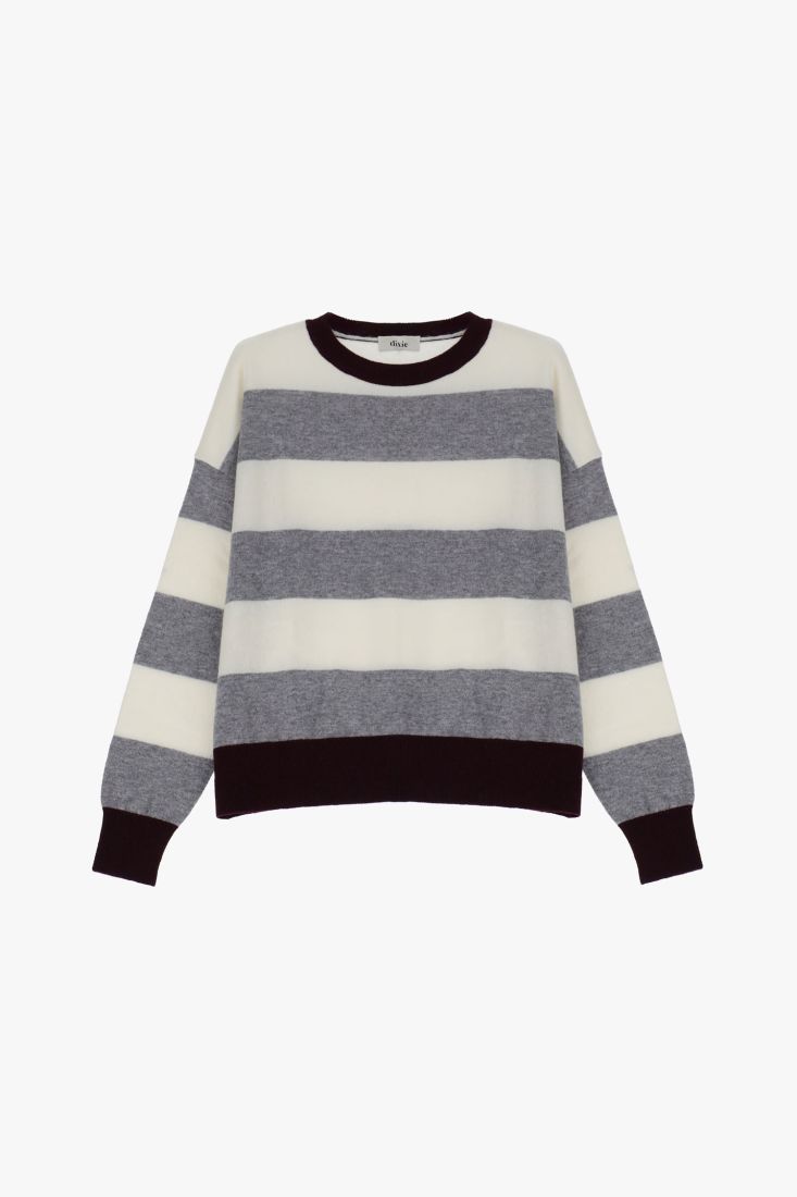 Striped long-sleeved sweater with a round neck