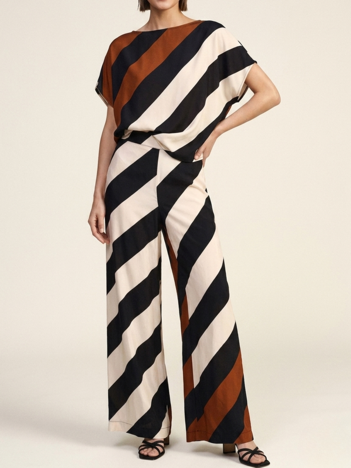 Pantalon à rayures taille haute