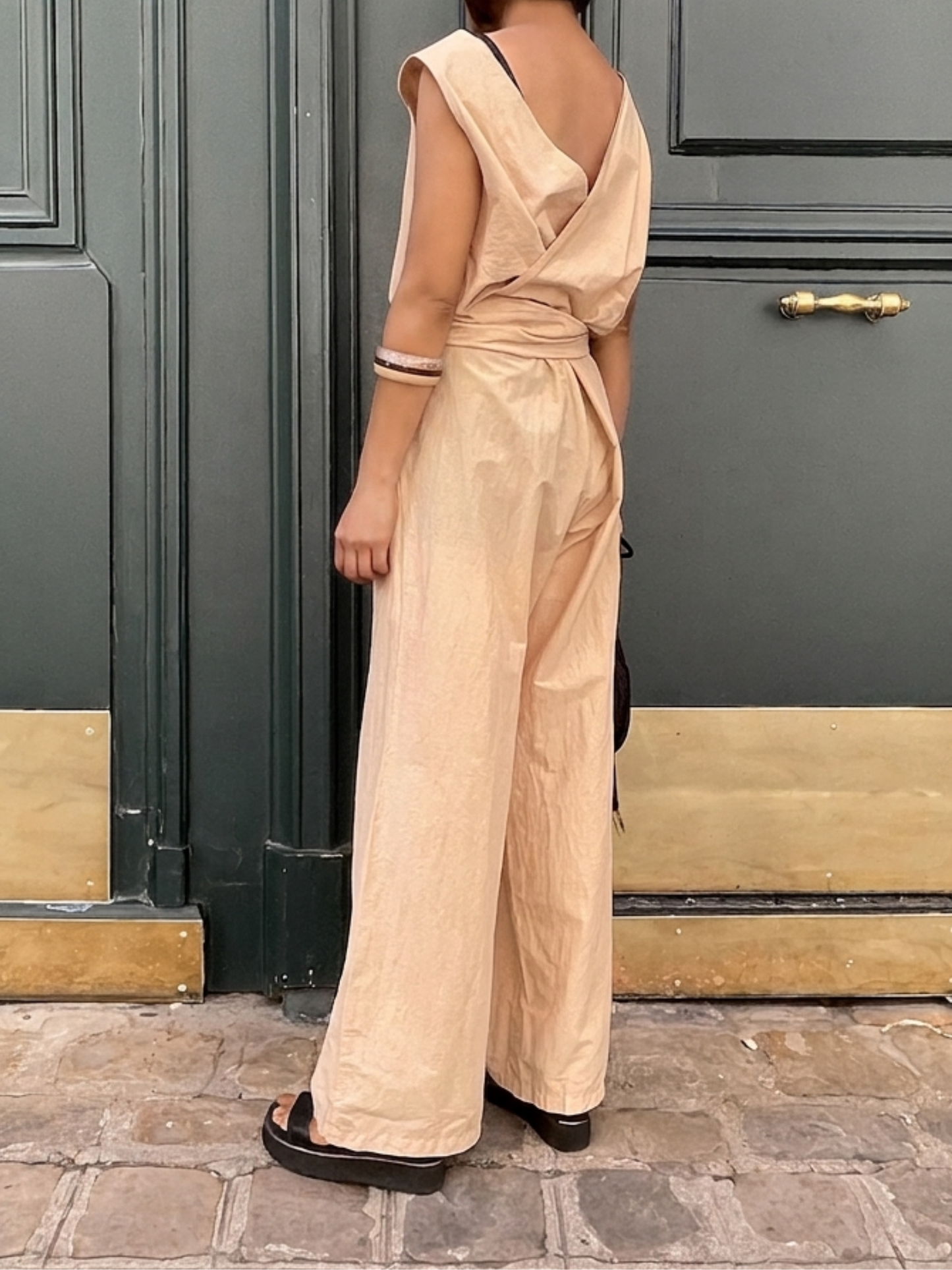 Combinaison en coton et soie couleur ambre