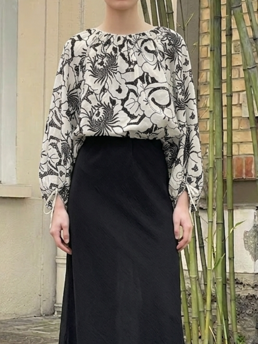 Blouse 100 % coton à broderies florales ajourées