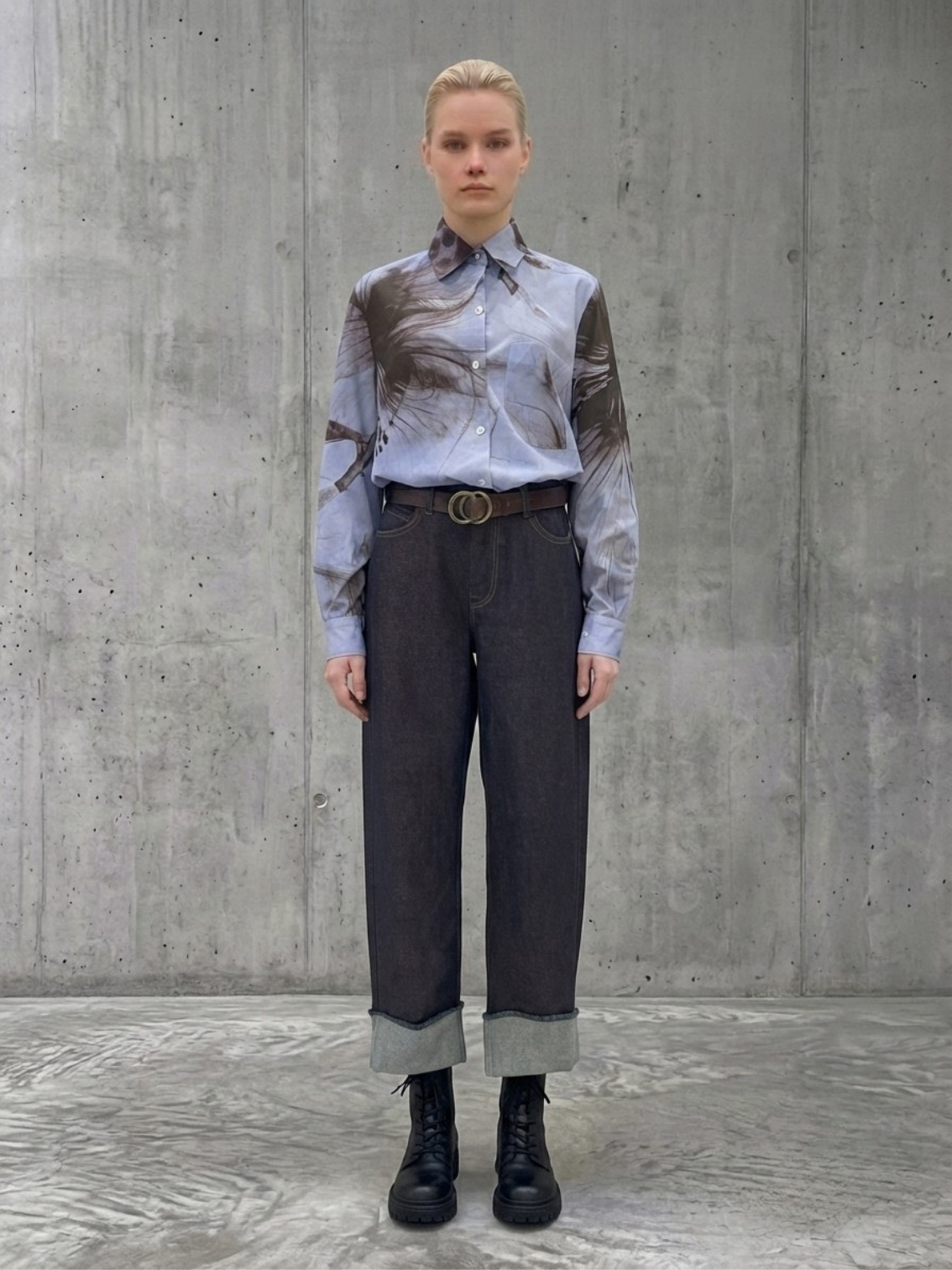 Chemise bleu clair à motifs floraux