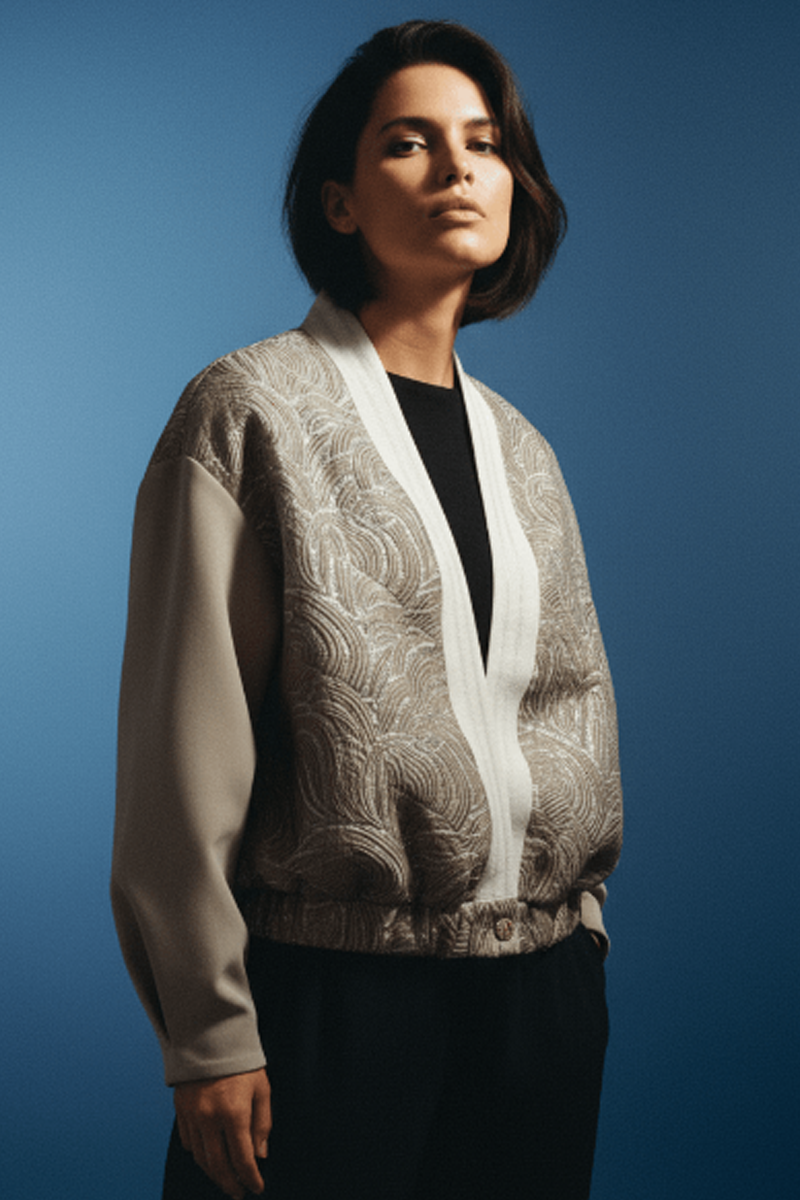 Jacquard/foam bomber jacket