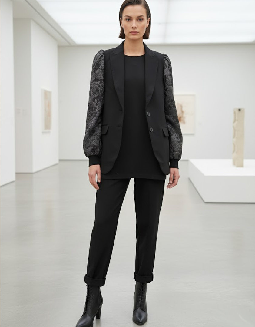 Blazer à rayures lurex et manches jacquard