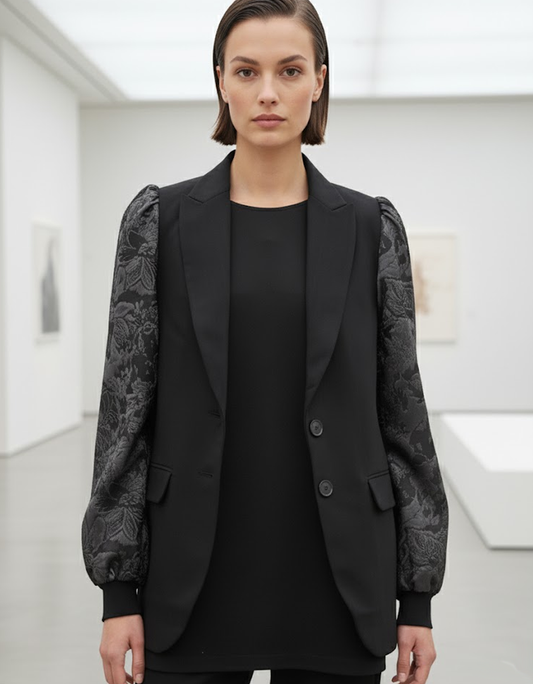 Blazer à rayures lurex et manches jacquard