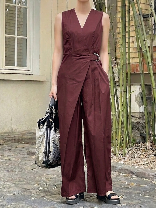 Cotton jumpsuit with crossover neckline and elegant drape