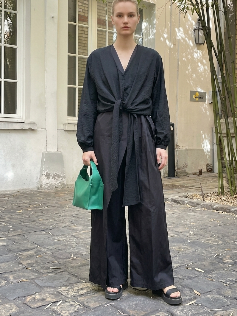 Combinaison en coton à décolleté croisé et drapé élégant
