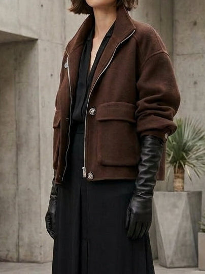 Blouson court structuré – Marron chocolat