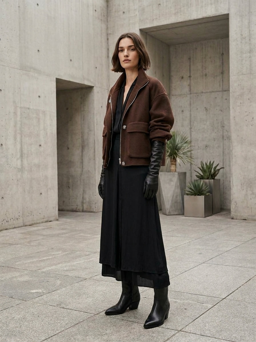 Blouson court structuré – Marron chocolat