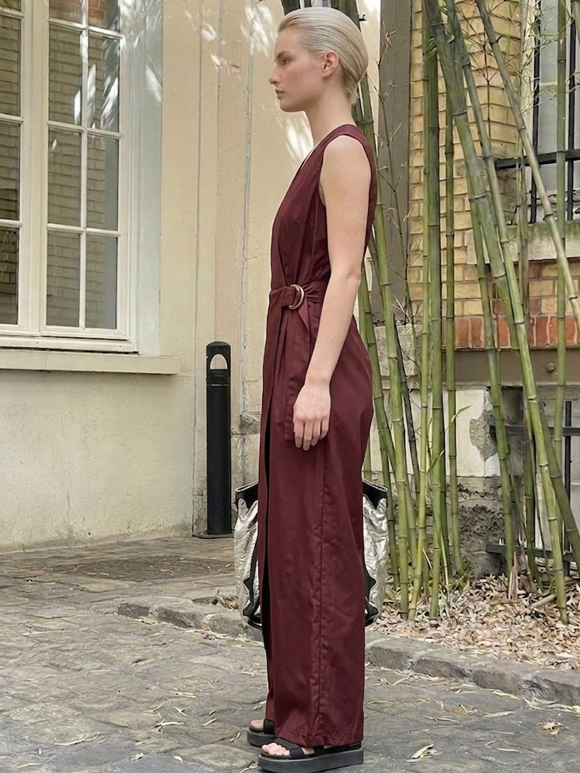 Cotton jumpsuit with crossover neckline and elegant drape