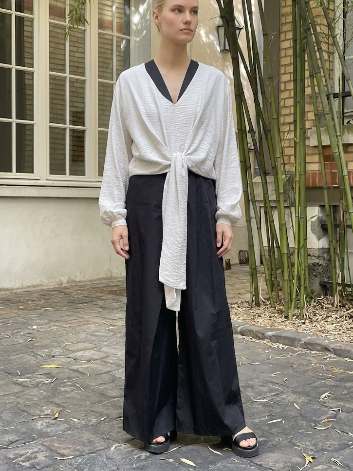 Combinaison en coton à décolleté croisé et drapé élégant