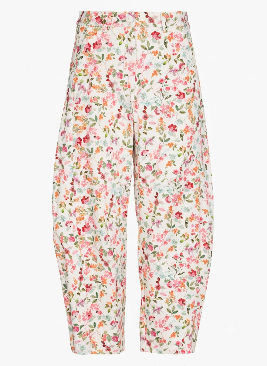 Pantalon droit en coton mélangé imprimé - Beige